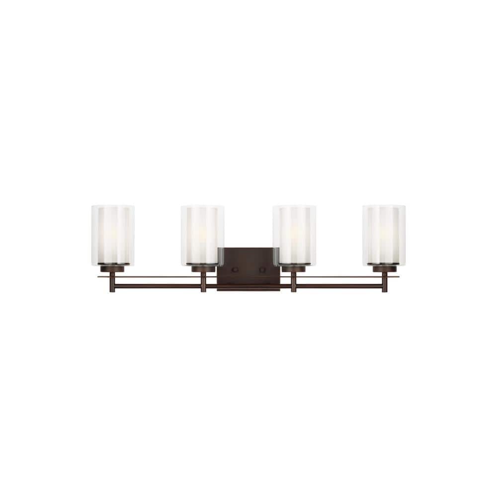 Elmwood Park Bronze 4-Light Wall/Bath Fixture with Satin Etched Glass