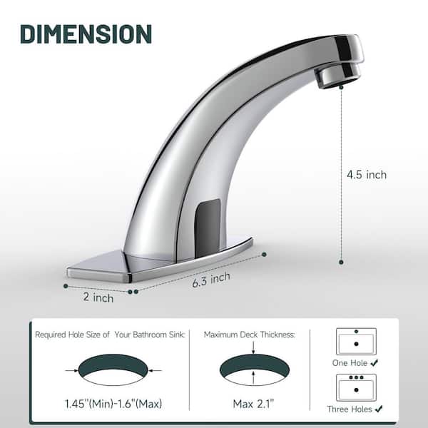 Automatic Sensor Touchless Single Hole Bathroom Sink Faucet with Deck Plate in Polished Chrome