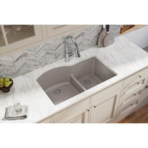 Quartz Classic 33 in. Undermount Double Bowl Greige Granite/Quartz Composite Kitchen Sink w/ Accessories