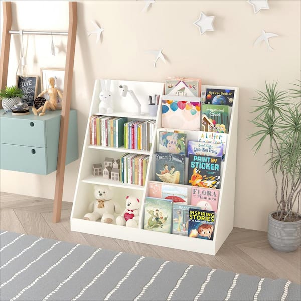 White Multifunctional Kids Bookshelf, Bookend and Toy