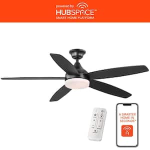 Tyra 52 in. Smart Indoor Matte Black Ceiling Fan with Adjustable White LED with Remote Included Powered by Hubspace