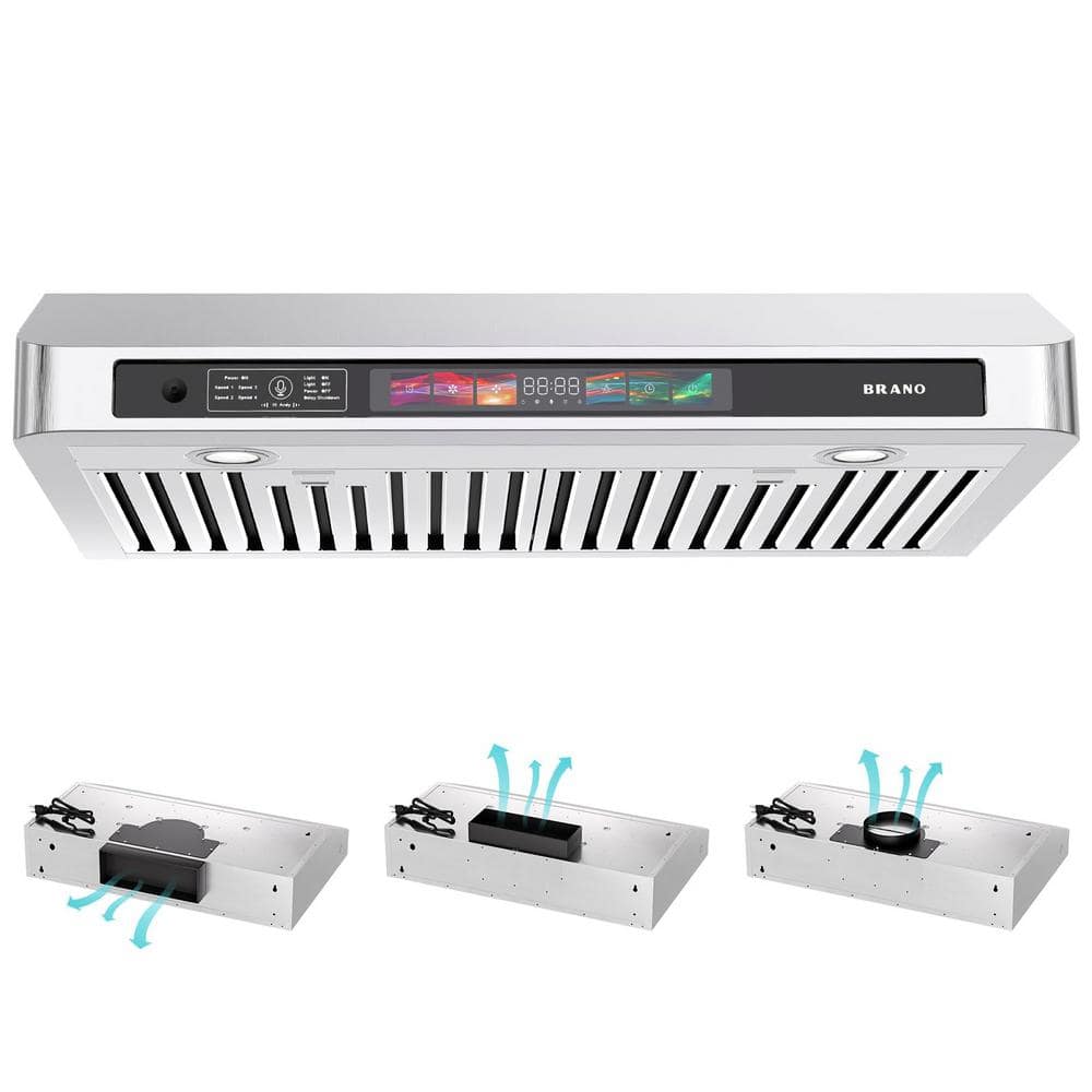 30 in. Under Cabinet Convertible Stainless Steel Range Hood 900CFM in Silver with Lights Baffle Filters and Exhaust Fan