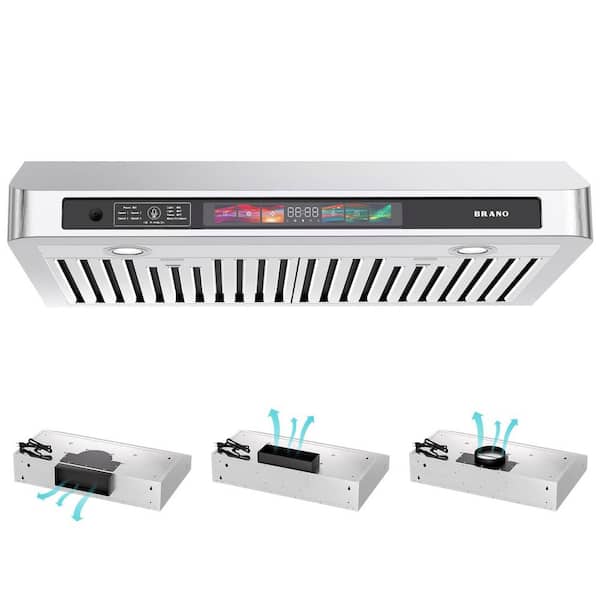 Unbranded 30 in. Under Cabinet Convertible Stainless Steel Range Hood 900CFM in Silver with Lights Baffle Filters and Exhaust Fan