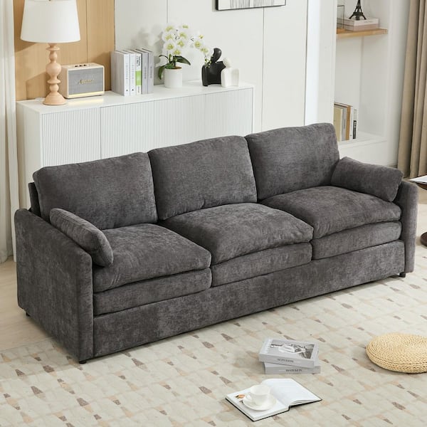 89 in. Wide Flared Arm Chenille Rectangle Comfy Cloud Sofa in. Gray with Double-Layered Cushion Lumbar Pillows
