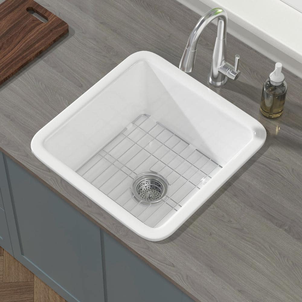 18'' White Fireclay Undermount Single Bowl Kitchen Sink