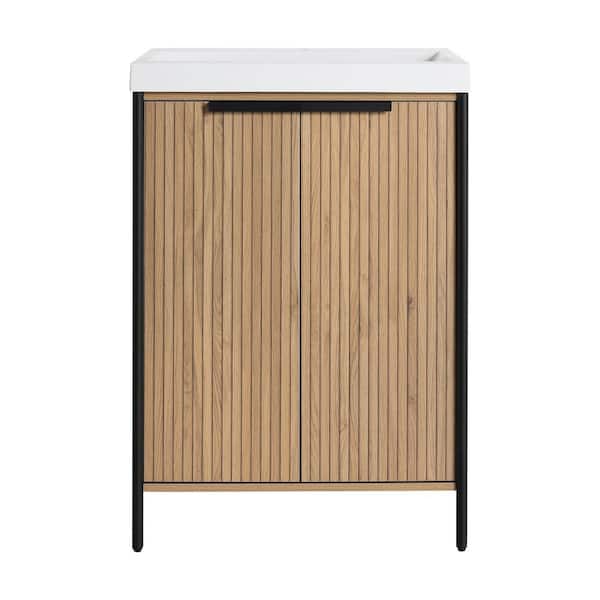 24 in. Freestanding Single Beige Bath Vanity with White Resin Top Unassembled
