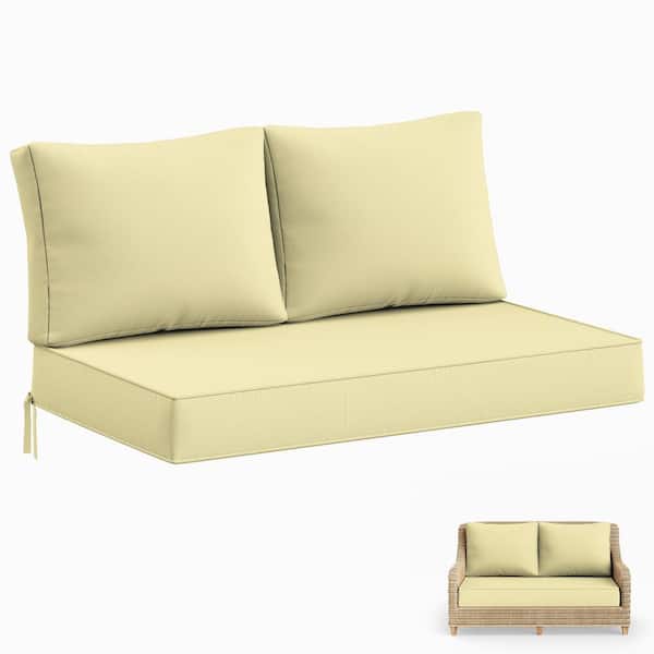 Kimunuk 46 in. x 26 in. x 5 in. Outdoor Patio Replacement Loveseat Sofa Cushion Set with Backrest Light Yellow