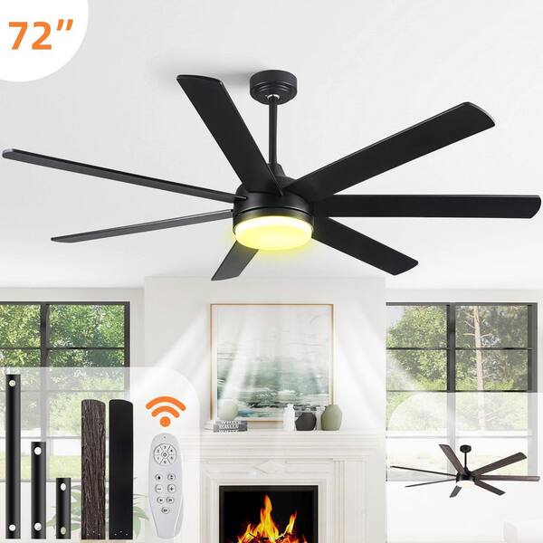 72 in. Farmhouse Black Ceiling Fan with Plywood Blades for Dining Room, Downrod Mount