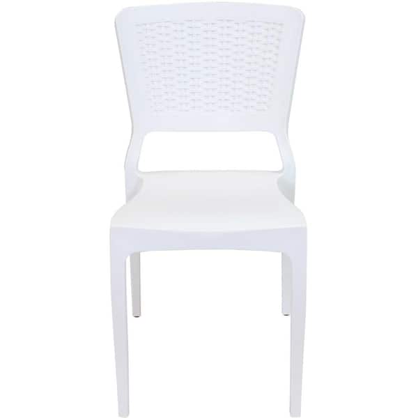 Hewitt White Stackable Plastic Indoor Outdoor Patio Dining Chair Tla 798 The Home Depot - High Back White Plastic Resin Patio Chair