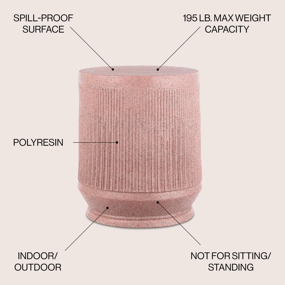 Kline 17.5" Blush Ribbed Round Poly-Resin Accent Table
