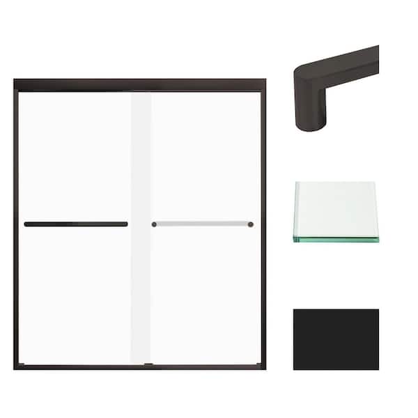 Transolid Frederick 59 in. W x 70 in. H Sliding Semi-Frameless Shower Door in Matte Black with Frosted Glass