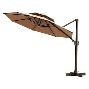 Double Top 11.5 ft. Outdoor Octagon Heavy-Duty Rotatable Canopy Cantilever Patio Umbrella in Tan