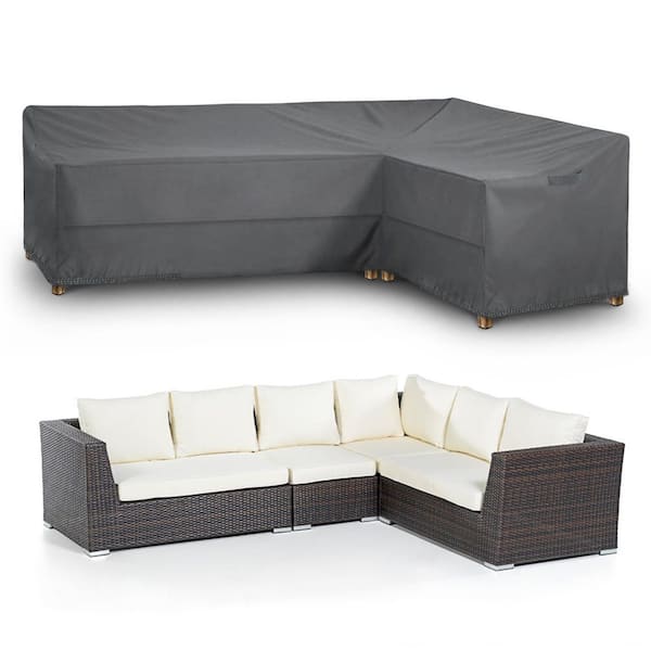 Unbranded Waterproof Patio Furniture Cover-Windproof Right L-Shaped 420D Heavy Duty Sofa Cover, 110 in. L x 83 in. L, Gray