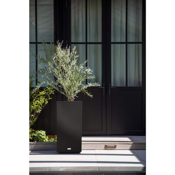 Block Series Pedestal 32 in. Tall Black Plastic Planter