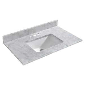 Harlow 43 in. W x 22 in. D Single Basin Carrara Marble Vanity Top in Carrara White with White Vitreous China Basin