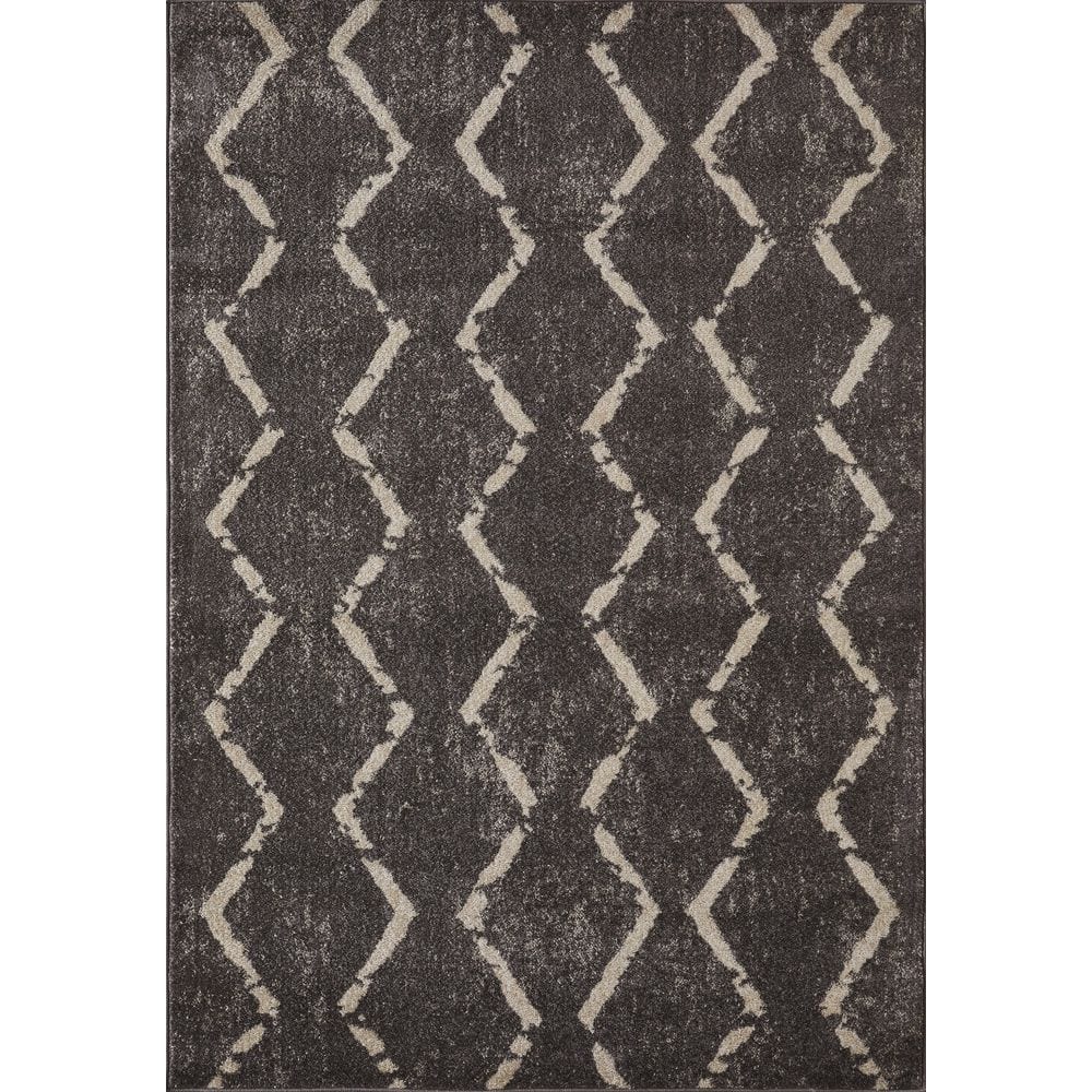 Beni Mini White Shag Rug with Black Diamond Pattern - 3'2 x 3'4