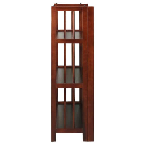 38 in. H Walnut New Finish Solid Wood 3-Shelf Etagere Folding/Stacking Open Bookcase