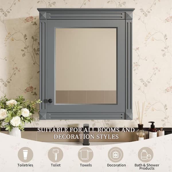 24.01 in. W x 27.76 in. H Rectangular Grey MDF Surface Mount Medicine Cabinet with Mirror