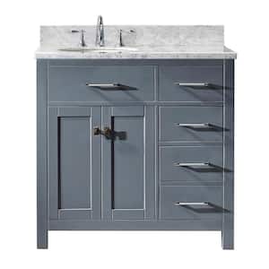 Caroline Parkway 36 in. W Bath Vanity in Gray with Marble Vanity Top in White with Round Basin