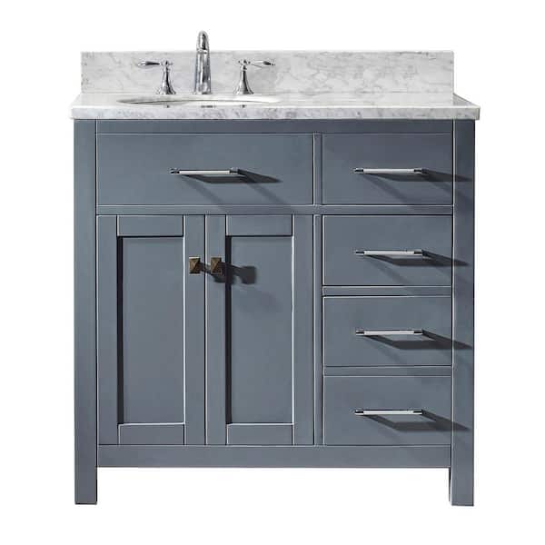 Virtu USA Caroline Parkway 36 in. W Bath Vanity in Gray with Marble Vanity Top in White with Round Basin