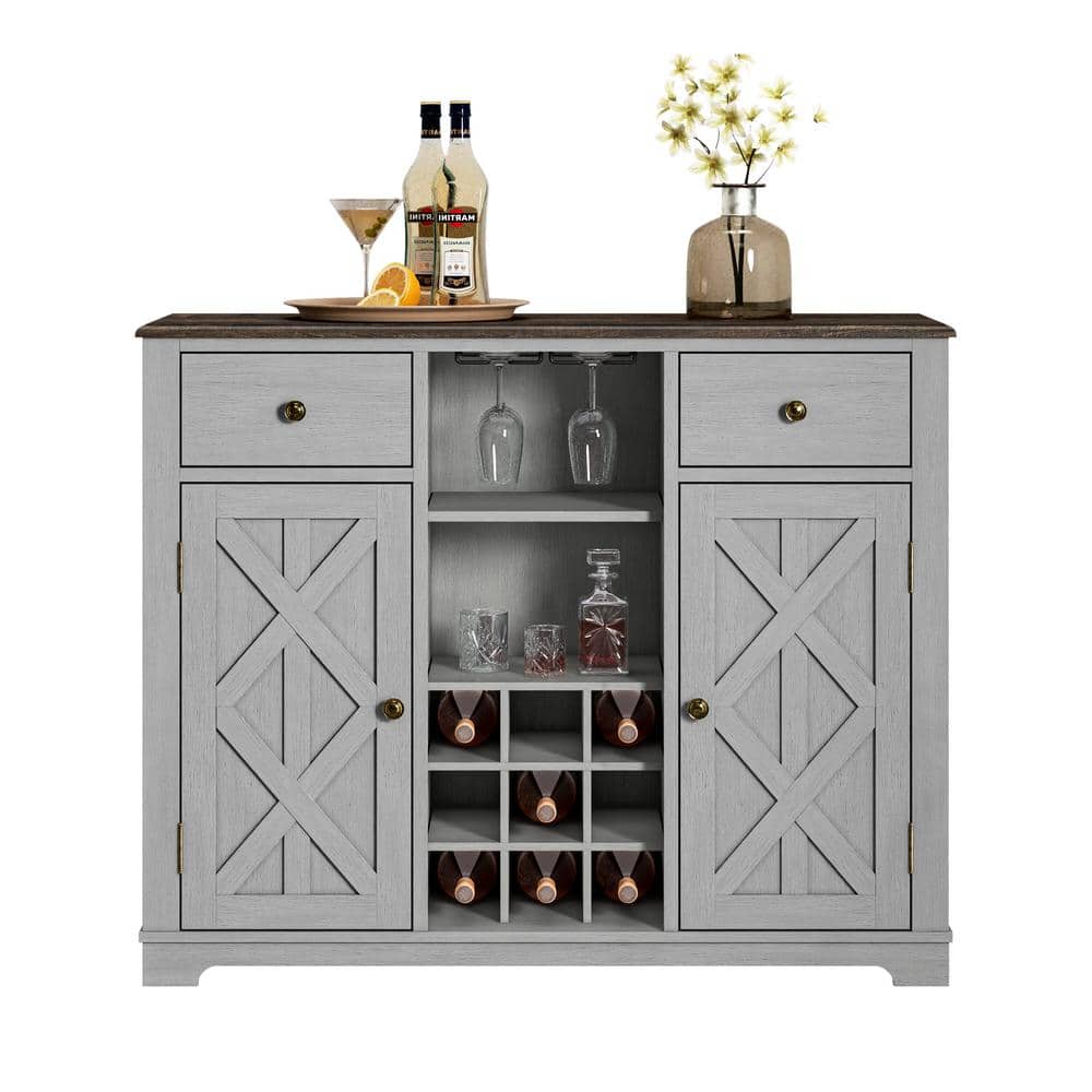 Festivo Modern Gray Wood 47" Bar Cabinet with Brushed Nickel Knobs