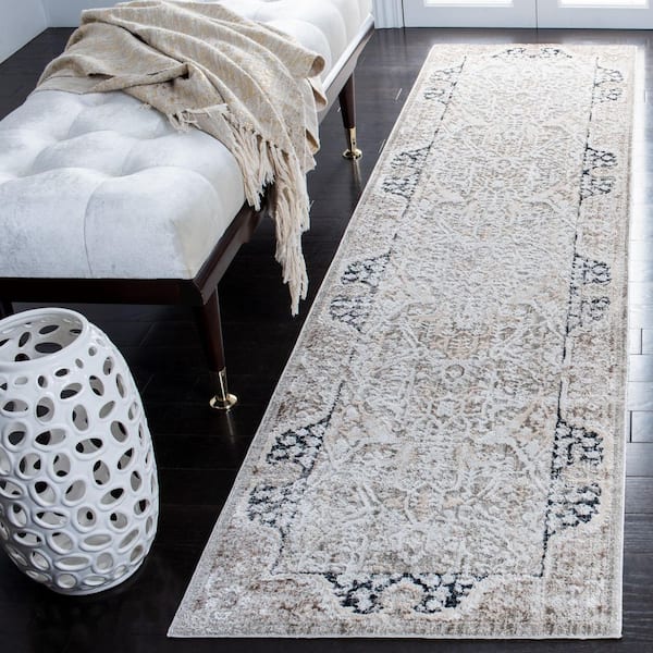 Mayflower 2 ft. x 9 ft. Ivory/Beige Distressed Ornate Runner Rug