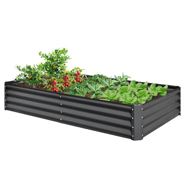 6 x 3 x 1 ft. Galvanized Steel Raised Garden Bed, Large Metal Planter Box for Vegetables, Fruits and Flowers, Gray
