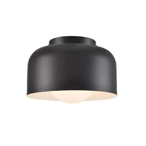 8.66 in. 1-Light Black Finish Modern Flush Mount with Metal Shade and No Bulbs Included 1-Pack