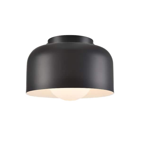 CLAXY 8.66 in. 1-Light Black Finish Modern Flush Mount with Metal Shade and No Bulbs Included 1-Pack