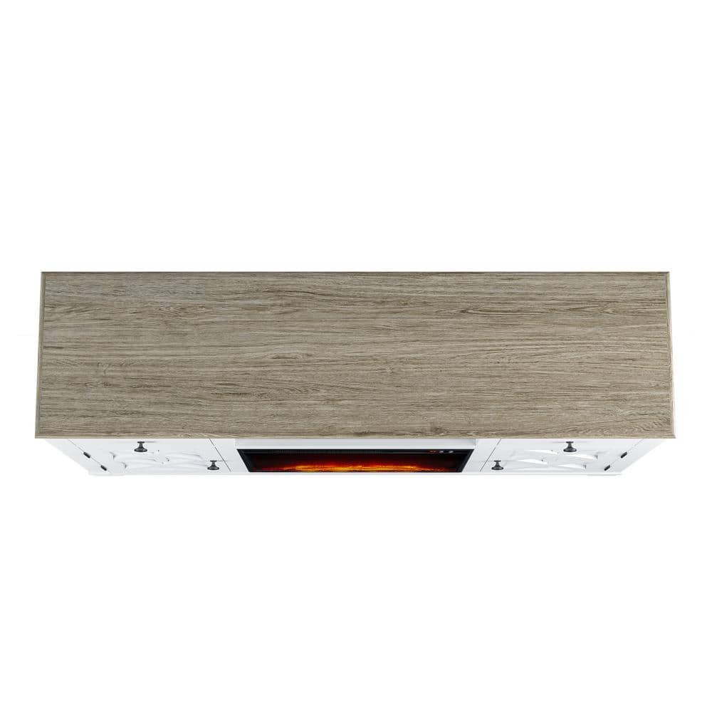 65" Off-White Farmhouse TV Stand with Electric Fireplace