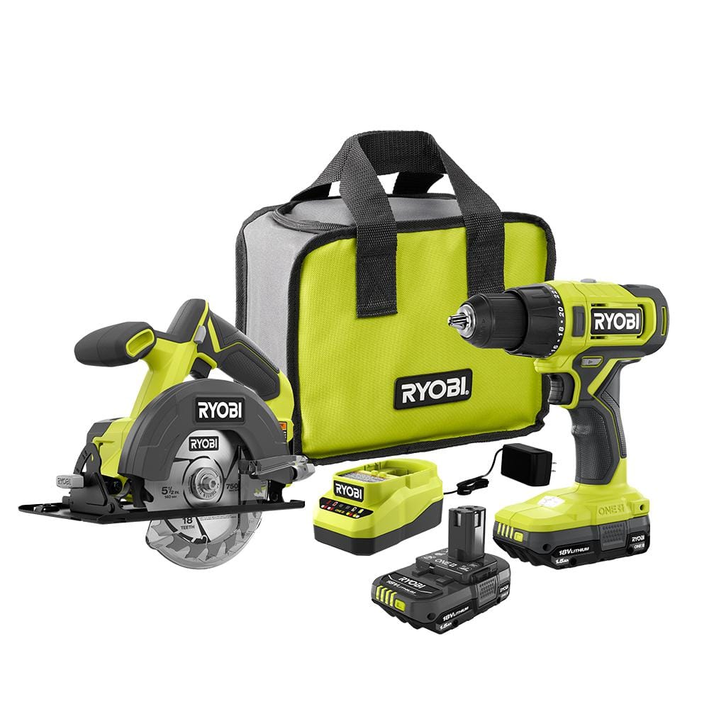 RYOBI ONE+ 18V Cordless 2-Tool Combo Kit with Drill/Driver, Circular Saw, (2) 1.5 Batteries, and Charger PCL1201K2 - The Home Depot