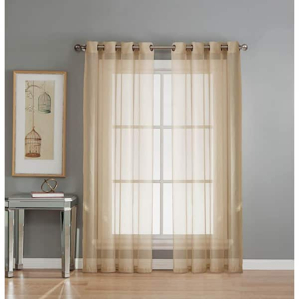 Window Elements Sheer Diamond Sheer Voile Taupe Grommet Extra Wide Curtain Panel, 56 in. W x 84 in. L