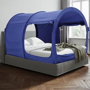 Indoor Pop Up Portable Frame Pongee Bed Canopy Tent Twin Curtains Breathable Navy Cottage (Mattress Not Included)