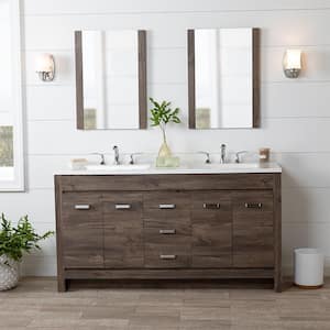 Warford 60 in. W x 19 in. D x 33 in. H Double Sink  Bath Vanity in Vintage Oak with White Cultured Marble Top
