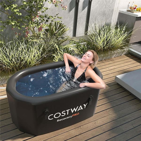 Costway 1-Person XL 129 Gal. Oval 0 Jet Ice Bath Tub for Athletes