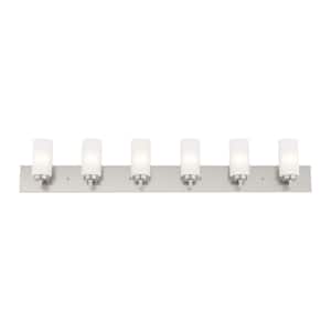 Cranbrook 47 in. 6-Light Brushed Nickel Vanity Light with Satin Opal White Twist Lock Cylinder Glass