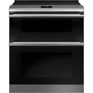30 in. 6.6 cu. ft. Smart Slide-In Double Oven Electric Range with Self-Cleaning Convection Oven in Platinum Glass