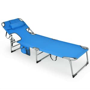 Metal Patio Outdoor Chaise Lounge Foldable Sun Lounge with Hole and Side Package in Blue