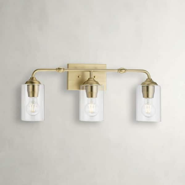Progress Lighting Avec 24.25 in. 3-Light Brushed Gold Contemporary Bath Vanity Light