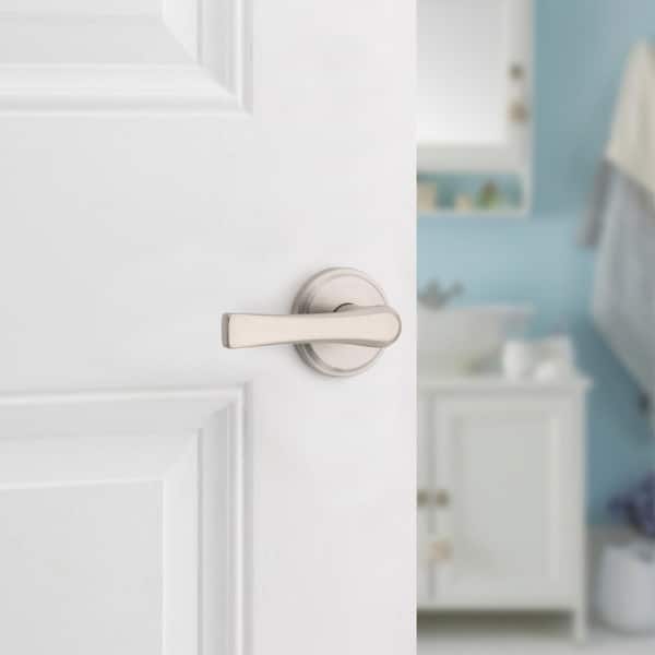 Katella Satin Nickel Privacy Bed/Bath Door Handle with Microban