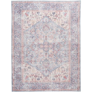 57 Grand Machine Washable Blue/Multi 8 ft. x 10 ft. Bordered Traditional Area Rug
