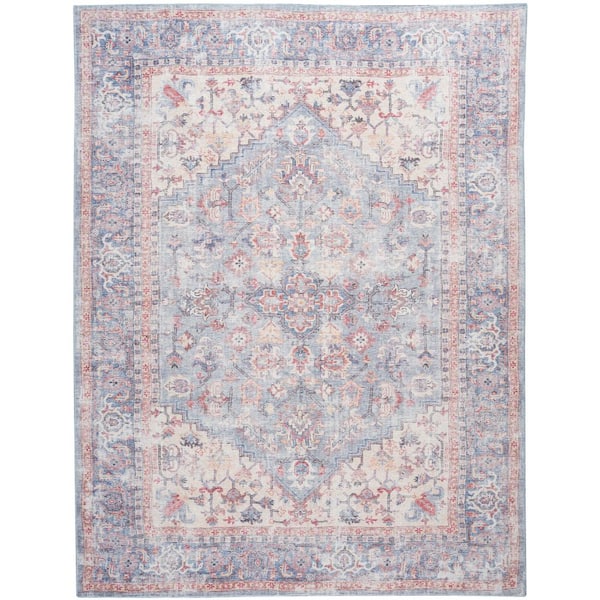 57 GRAND BY NICOLE CURTIS 57 Grand Machine Washable Blue/Multi 8 ft. x 10 ft. Bordered Traditional Area Rug