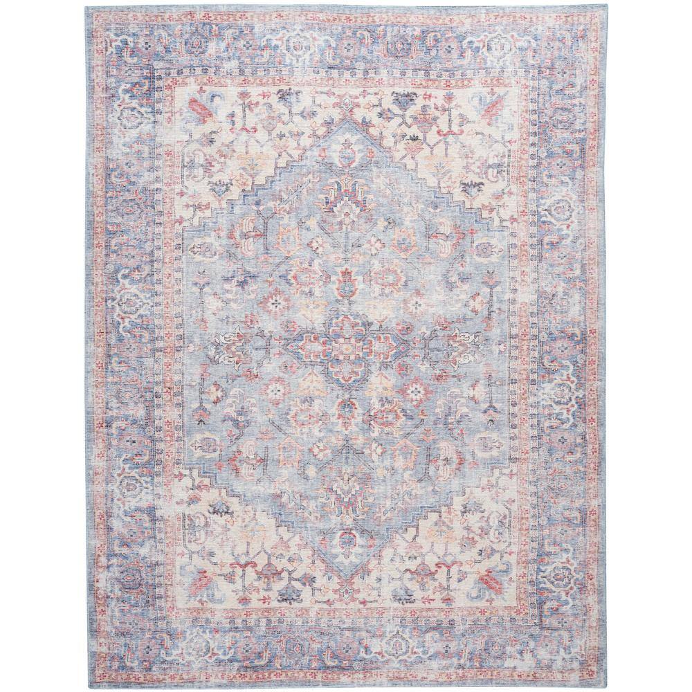 57 GRAND BY NICOLE CURTIS 57 Grand Machine Washable Light Grey/Blue 5 ft. x  7 ft. Bordered Traditional Area Rug 872319 - The Home Depot