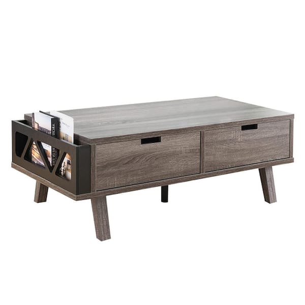 Benjara 23.25 in. Gray and Black Rectangle Wood Coffee Table with Four Leg
