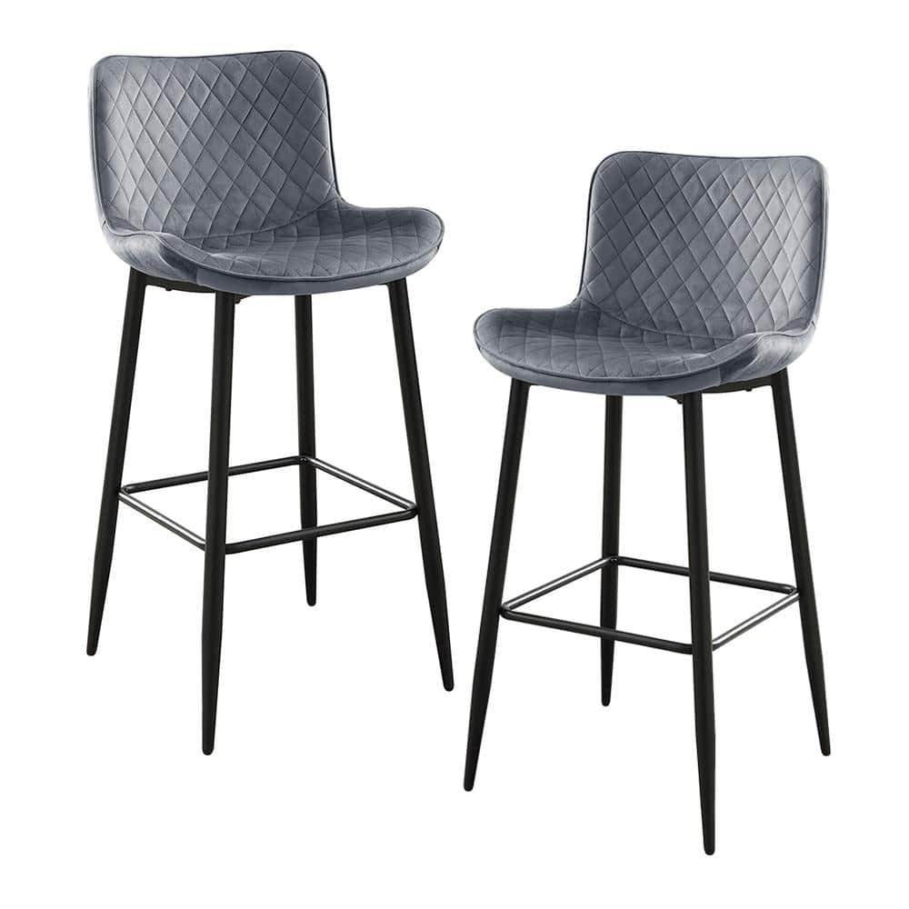 Chevre 29 in. Black Metal Pub Height Chair with Dark Gray Velvet Seat (Set 