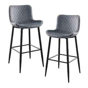 Chevre 29 in. Black Metal Pub Height Chair with Dark Gray Velvet Seat (Set of 2)