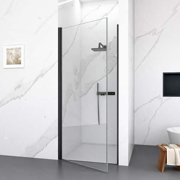 34 in. W x 72 in. H Frameless Hinged Shower Door with Tempered Clear Glass in Matte black
