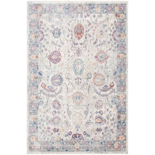 Illusion 3 ft. x 5 ft. Cream/Purple Floral Border Area Rug
