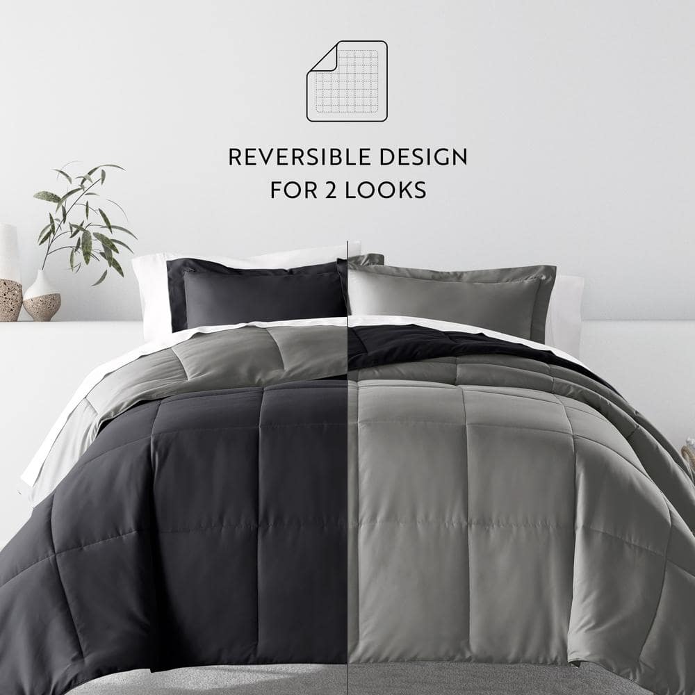 Black and Fog Twin Reversible Microfiber Comforter Set