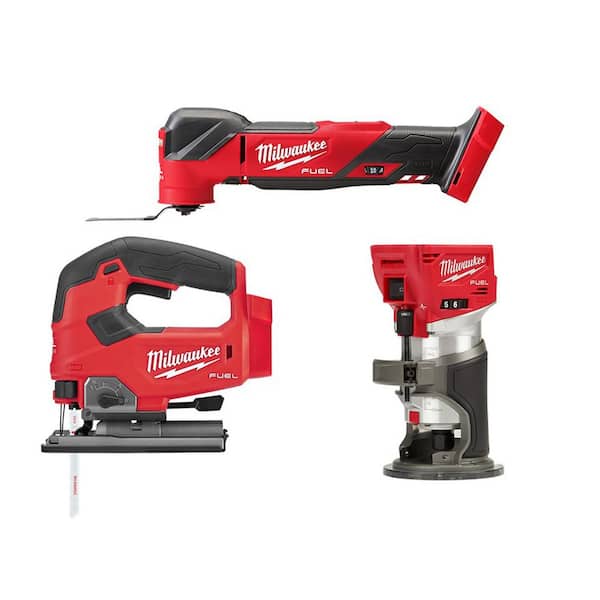 Milwaukee M18 FUEL 18V Lithium-Ion Cordless Brushless Oscillating Multi-Tool with FUEL Compact Router and Jigsaw (3-Tool)